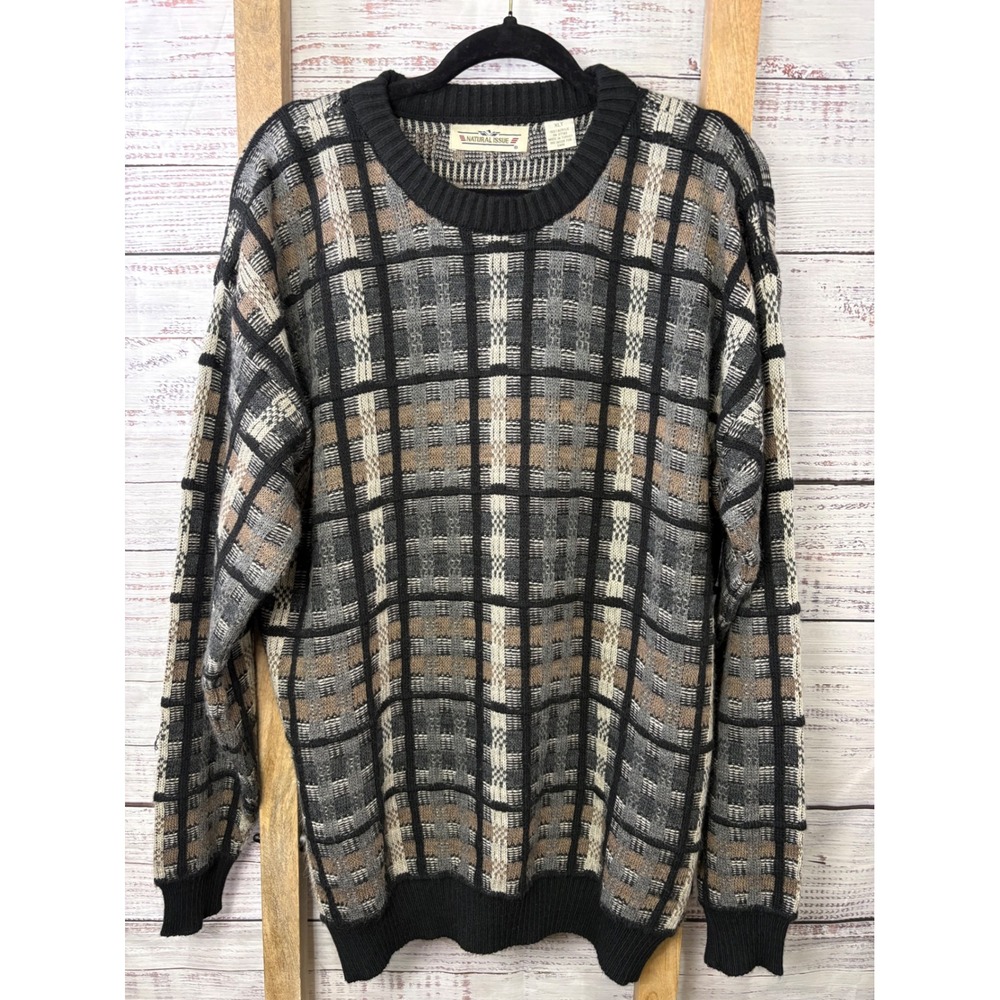 Natural Issue Vintage 90s Geometric Knit Sweater Mens XLT Grandpa Cozy